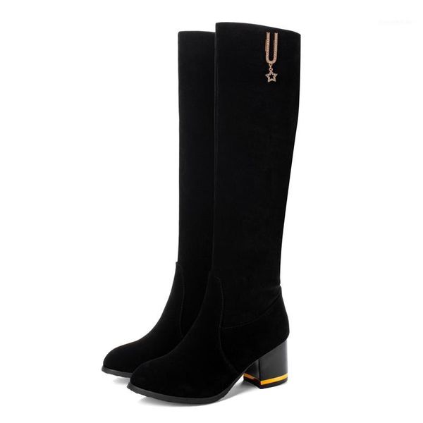 

boots lucyever 2021 stretch suede thigh high heels women winter block over the knee female shoes1, Black