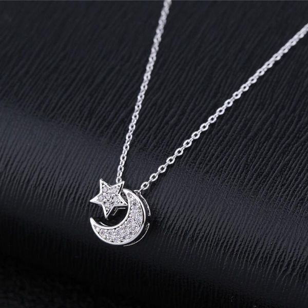 

trendy cubic zirconia silver plating moon star pendant necklace fashion gold chain necklaces for women wedding jewelry, Golden;silver
