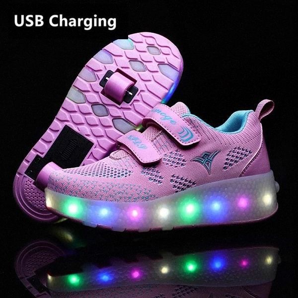 

eur28-43 two sneakers with wheels usb charging glowing led light up 2020 roller skate wheels shoes for boys&girls slippers #kk7t