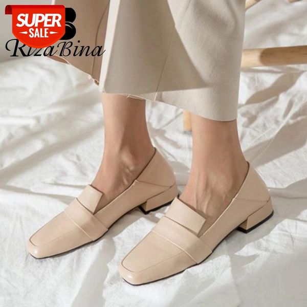 

rizabina women pumps square toe real leather low heel women shoes fashion elegant daily shoes footwear size 34-39 #el6c