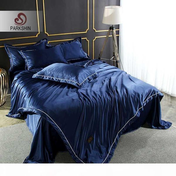 

parkshin пододеяльник синий 100% silk soft одеяло пододеяльник покрывало double silky простыня  king постельное белье комплект