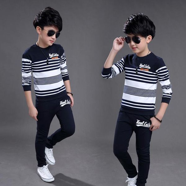 

children's clothing 2020 autumn new cotton korean fashion casual children's two-piece children boy striped suit, White