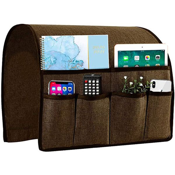 

joywell sofa armrest organizer couch arm chair caddy with 6 pockets for magazine books tv remote control cell phone ipad