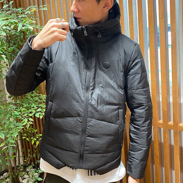 

2020 winter short middle-aged coat trend casual hooded cardigan warm collar down jacket men's wear, Black