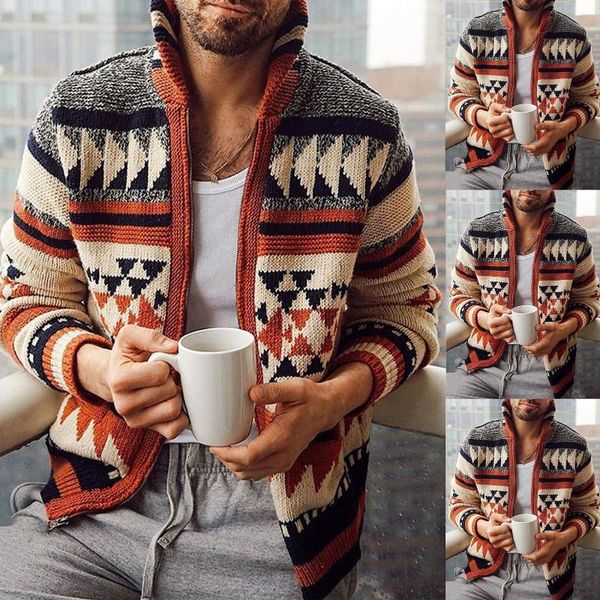 

men's jackets autumn winter men long sleeve cardigan jacquard weave sweater outerwear zip coat knitwear loose-fitting jacket oversize m, Black;brown