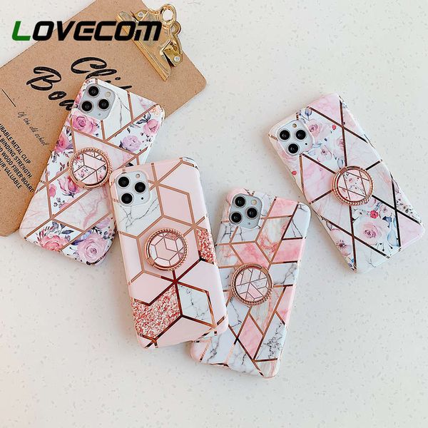 

qalovecom case with pink marble flower holder for vip 12 mini 11 pro max xr max 7 8 plus x, soft gaanized imd back coverlk