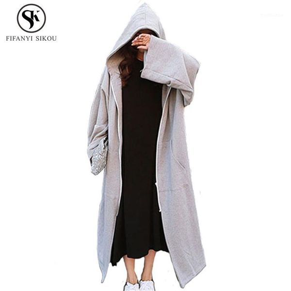 

2018 autumn winter woman clothing korean hooded long trench coat thicken plus size coat women casual zipper warm outerwear lp2401, Tan;black