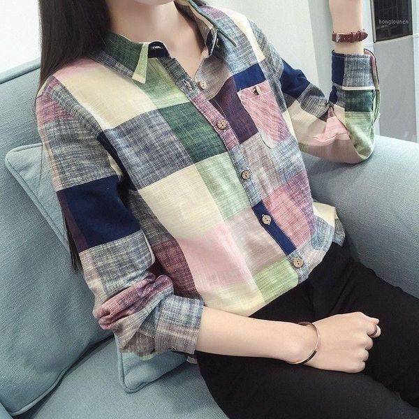 

2020 fashion women summer blouse long sleeve female plaid shirt cotton vintage korean novelty streetwear1, White