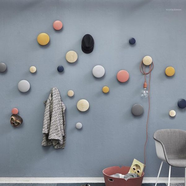 

hooks & rails 6.5/9/13cm wood wall hanger coat rack colorful round mushroom clothes hook wooden pretty home decoration1