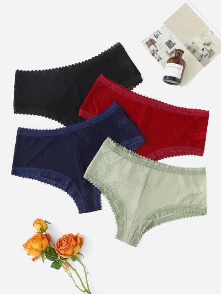 

4pack plus contrast lace panty e4b5#, Black;white