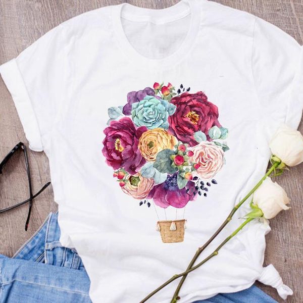 

women graphic plant ladies 90s short sleeve style floral fashion print clothes lady tees female t shirt womens t-shirt, White