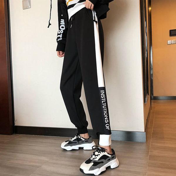 

fashion 2021 new female looses harem high elastic women's comfortable sport jogging pants ladies plus size streetwear t1ex, Black;white