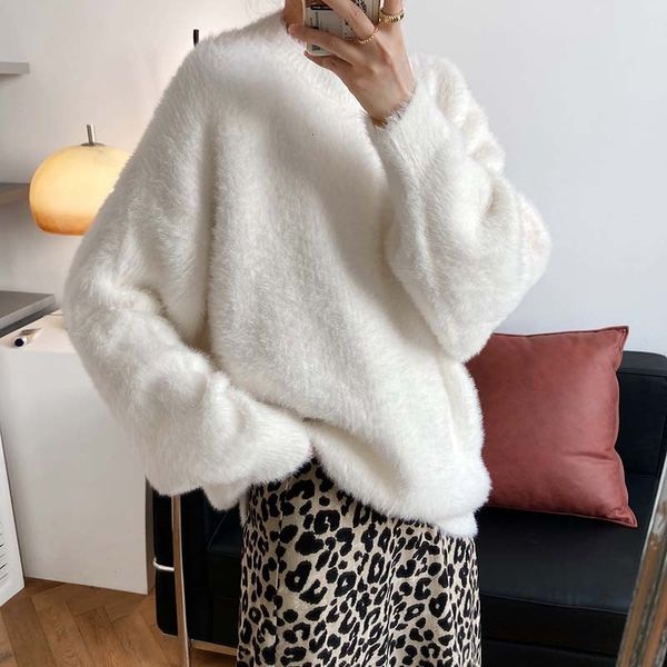 

2021 new spring long sleeve blue o-neck pure color oversize warm furry hoodies women npf3, Black