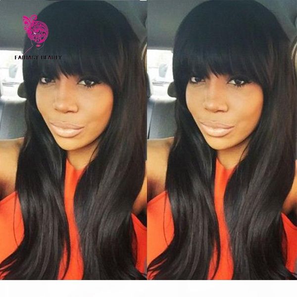 

100% virgin brazilian full lace human hair wigs with bangs glueless lace front wig 150 density full lace wig for black woman, Black;brown
