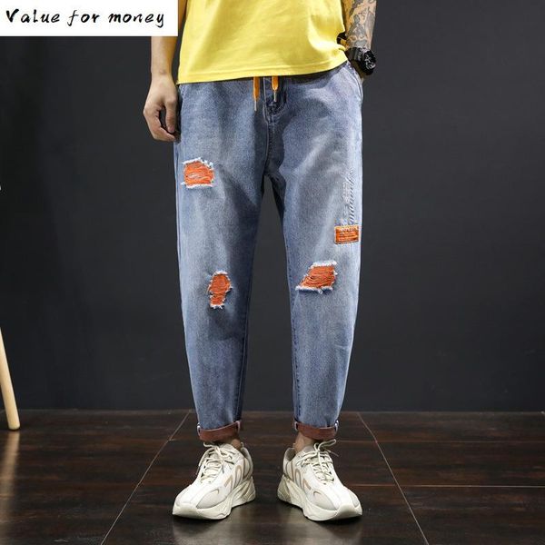 

мода заново осень мужские джинсы красочные карманом дизайнерские шаровары сыпучие fit синий черный уличная хип-хоп джинсы мужчины, Blue