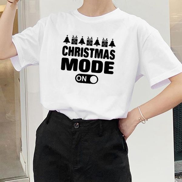 

christmas mode on printed t-shirts women summer 2021 aesthetic fashion crew neck shirts for women cotton graphic tees female, White