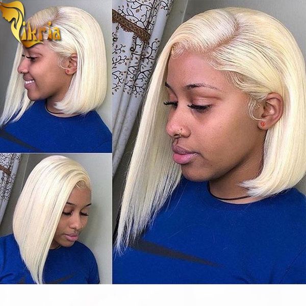 

613 blonde short bob 13x4 lace front wig full lace human hair wig 130%~150% density pre plucked natural hairline 8~14inches for black women, Black;brown