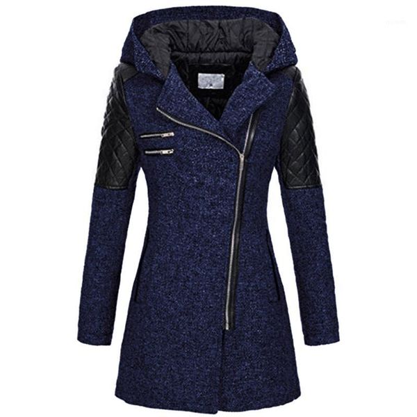 

2019 winter thicken fleece hooded coat for women skew zipper casual solid color overcoats female loose slim casaco femme1, Black