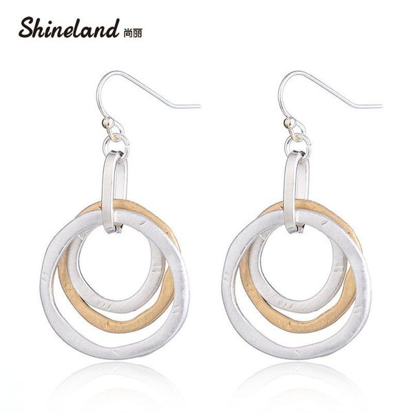 

dangle & chandelier shineland simple 3 circle/round hollow bijoux trendy handmade drawing drop earring punk statement pendientes for women g, Silver