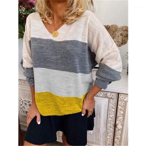 

autumn fashion long sleeve plus size tees designer style casual splicing female tshirt clothing women v-neck striped t-shirt, White