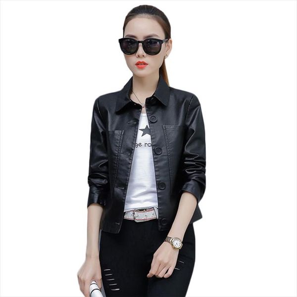 

faux leather jacket women black bean green m 4xl plus size loose coats 2019 new autumn korean short slim moto pu jackets