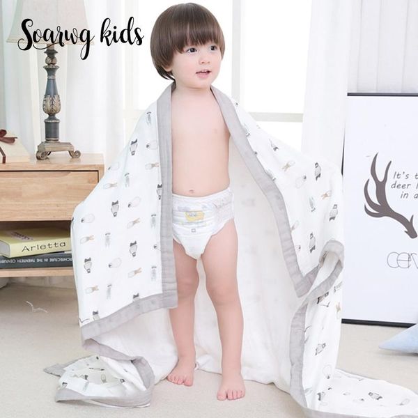 

soarwg дети детского муслин blanket мягкого дышащее полотенце муслин пеленального мультфильм постель 4 слоев органического хлопок пеленать