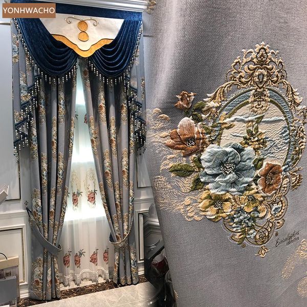 

curtain & drapes custom european luxury american chenille thick living room bedroom grey cloth blackout valance tulle panel c452