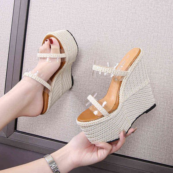 

15cm wedges heel platform women sandals super high heels small size thick sole casual open toe wedding shoes with buckle y220224, Black