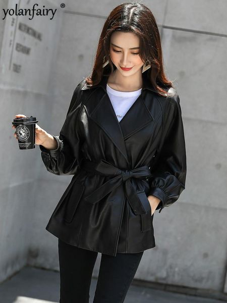 

women's leather & faux real genuine jacket women clothes 2021 korean sheepskin coat fashion windbreaker spring chaqueta mujer z91909 kj, Black