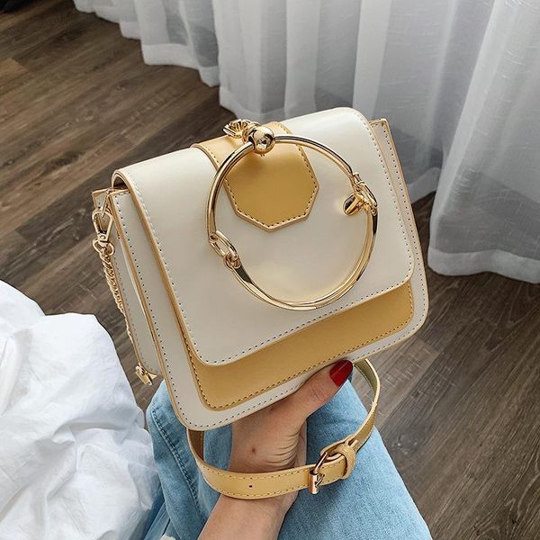

new fashion korean version of the color contrast with the new texture of small square bag chic fashion joker portable cross