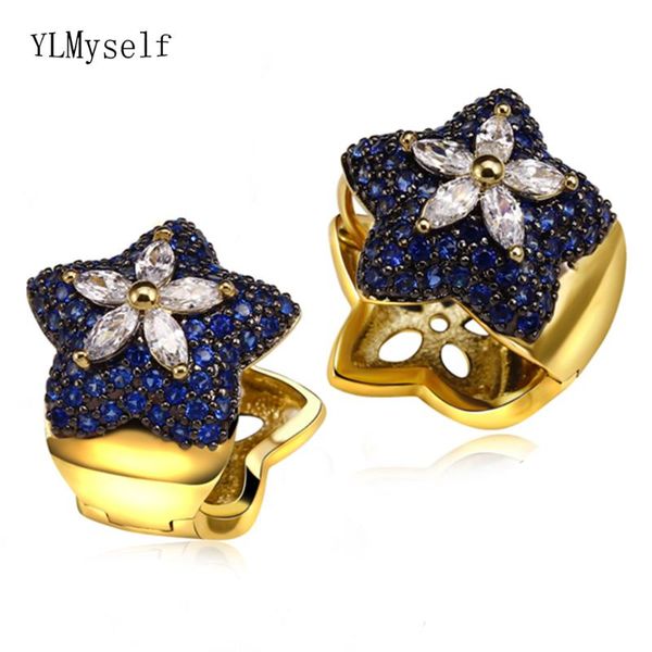 

jewelry supplier colorful earrings trendy gold plate blue green red jet cz crystal star design earrings for women, Golden;silver