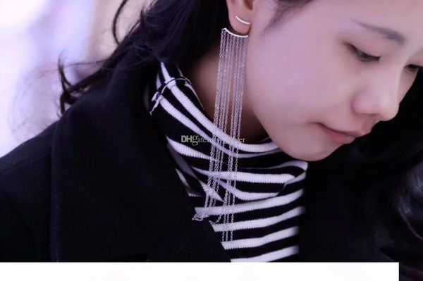 

vintage 925 sterling silver double sided cz tassel ears jacket asymmetric dangle drop earrings femme brincos jewelry