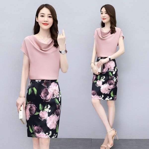 

fashion suit 2020 summer new women's clothing korean slim t-shirt printed overskirt two-piece set z2042 coat t-shirt coat 1kkaq, Gray