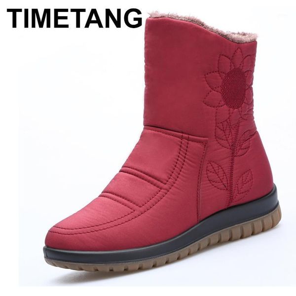 

boots timetang women snowboots ladies ankle platform wedges plush warm waterproof female mujer zapatos embroidery boote9241, Black