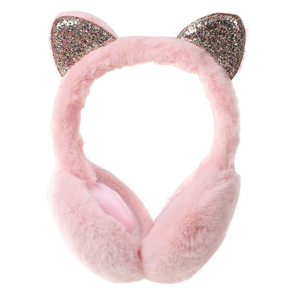

girl women fur brand fashion new 2020 winter warmer cat ear muffs earlap glitter sequin earmuffs headband newest