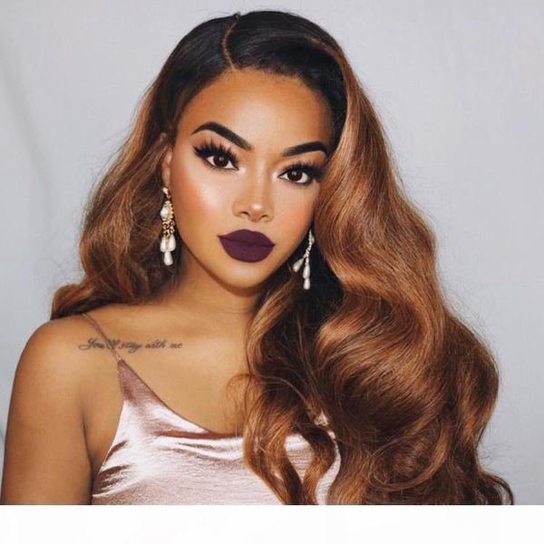 

glueless full front lace wigs burmese hair ombre color brown long human hair raw remy raw body wave, Black;brown