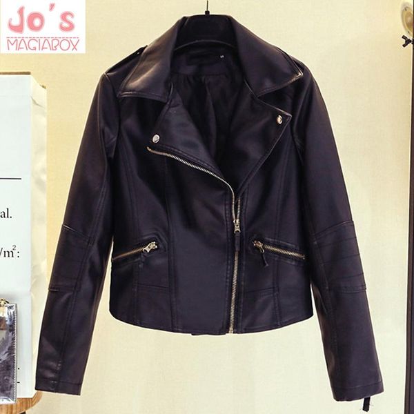 

short faux leather jackets women cool zipper motorcycle autunm winter silm streetwear coats pu chic casual ladies jackets, Black