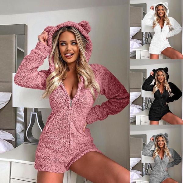 

women's jackets women long sleeve hooded jumpsuit pajamas casual winter warm rompe sleepwear for jacket 2021, Black;brown