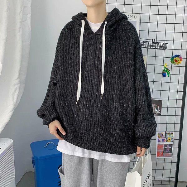 

korean casual men hooded coat sweater men's thickened and loose ins fashionable and versatile clothing1, White;black