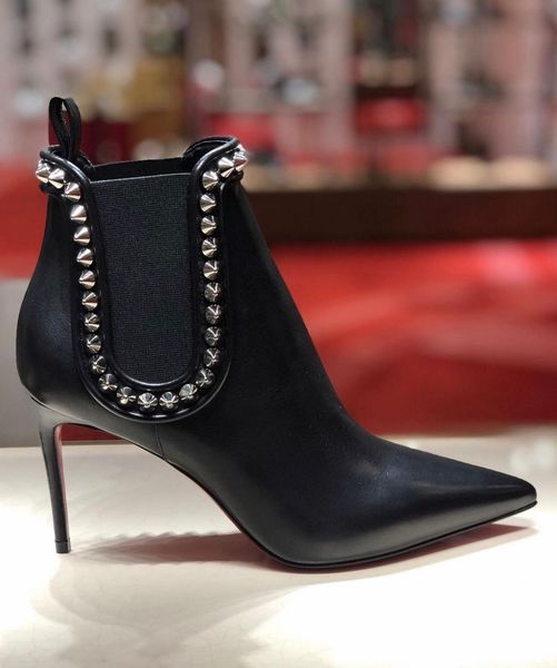 

зимняя мода леди capahuttass ankle boots spikes womens red note booties black calf кожа леди добыча вечеринка свадебное платье eu35-43