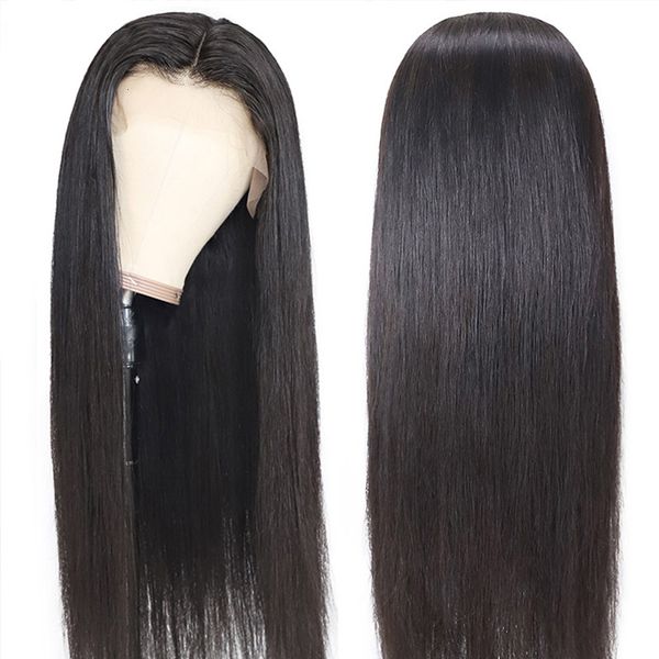 

black colored lace front synthetic wig for black women with baby hair natural hairlin straight hair heat temperature daily wigs, Black;brown