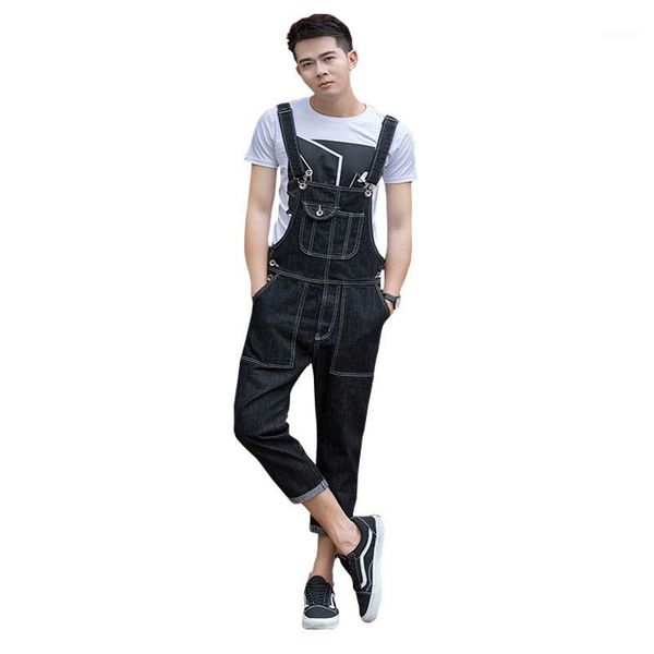

2020 new men's fashion pocket black denim overalls for male casual slim jumpsuits plus large size jeans bib pants, Blue