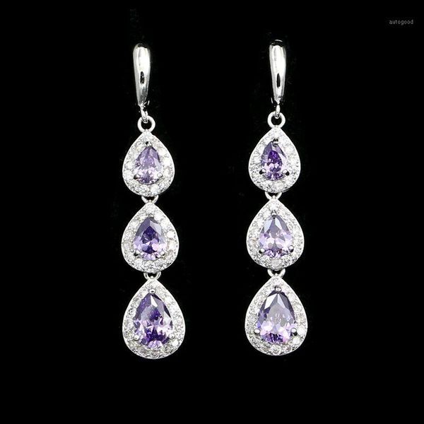 

dangle & chandelier water drop 925 sterling silver earrings for women purple cubic zirconia white crystal long earrings1