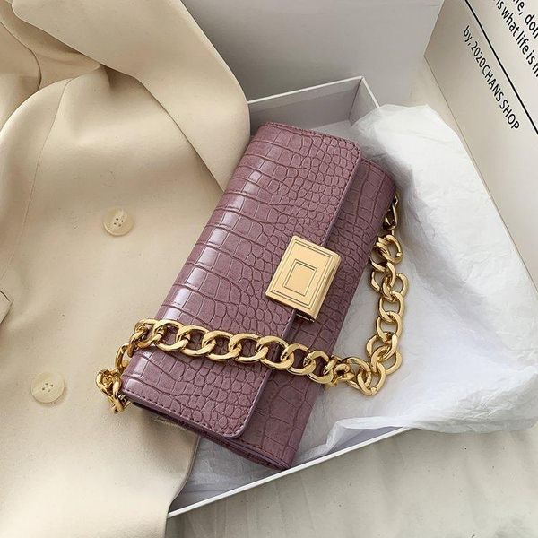 

2020 new versitile fashion crocodile pattern vintage shoulder armpit bags women thick metal chain strap handbags underarm bag