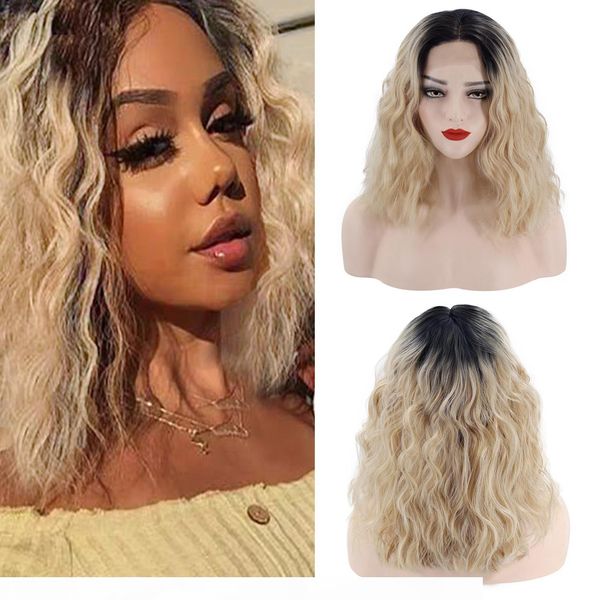 

lace front human hair wigs brazilian natural wave human hair dark roots russian honey blonde with frontal, Black