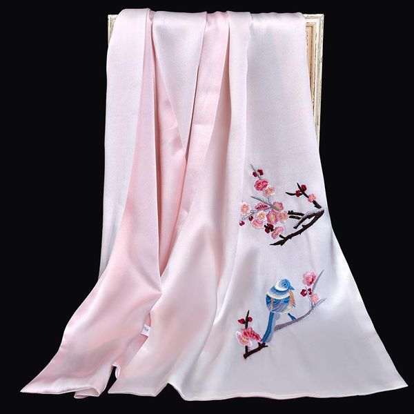 

double real silk scarf for women solid hand-embroidered 100% silk shawls wrap luxury long pure scarves for ladies party, Blue;gray