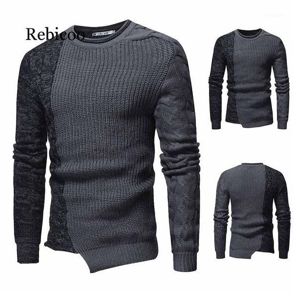 

2020 new men's fashion round neck personality color matching wild pullover slim sweater sweater1, White;black