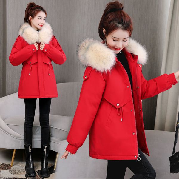 

2021 women's thicken parkas new fur collar wadded plus veet large size short cotton padded coat winter jacket 612 went, Black