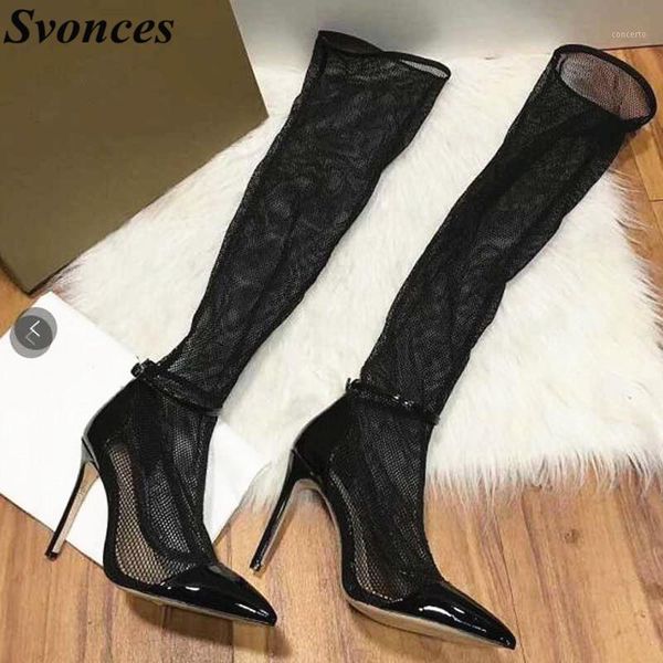 

new arrivals black lace high heel pumps over the knee mesh boots summer women shoes party autumn long sock boots plus size1