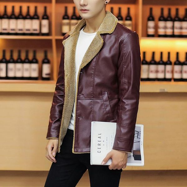 

hcxy brand 2020 new winter mens leather jacket cotton-padded leather plus velvet jacket for men pu coats male, Black